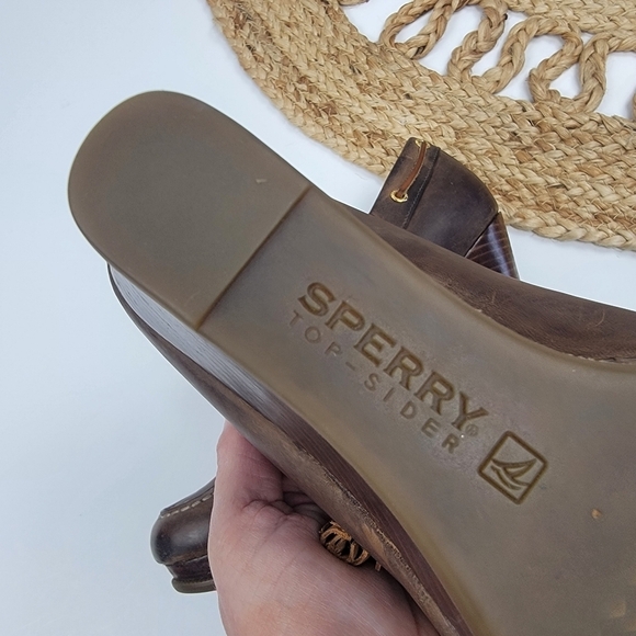 Sperry Top-Sider Seabourn Distressed Brown Oiled Leather Lace-up Wedge Size 9.5 - Picture 12 of 13